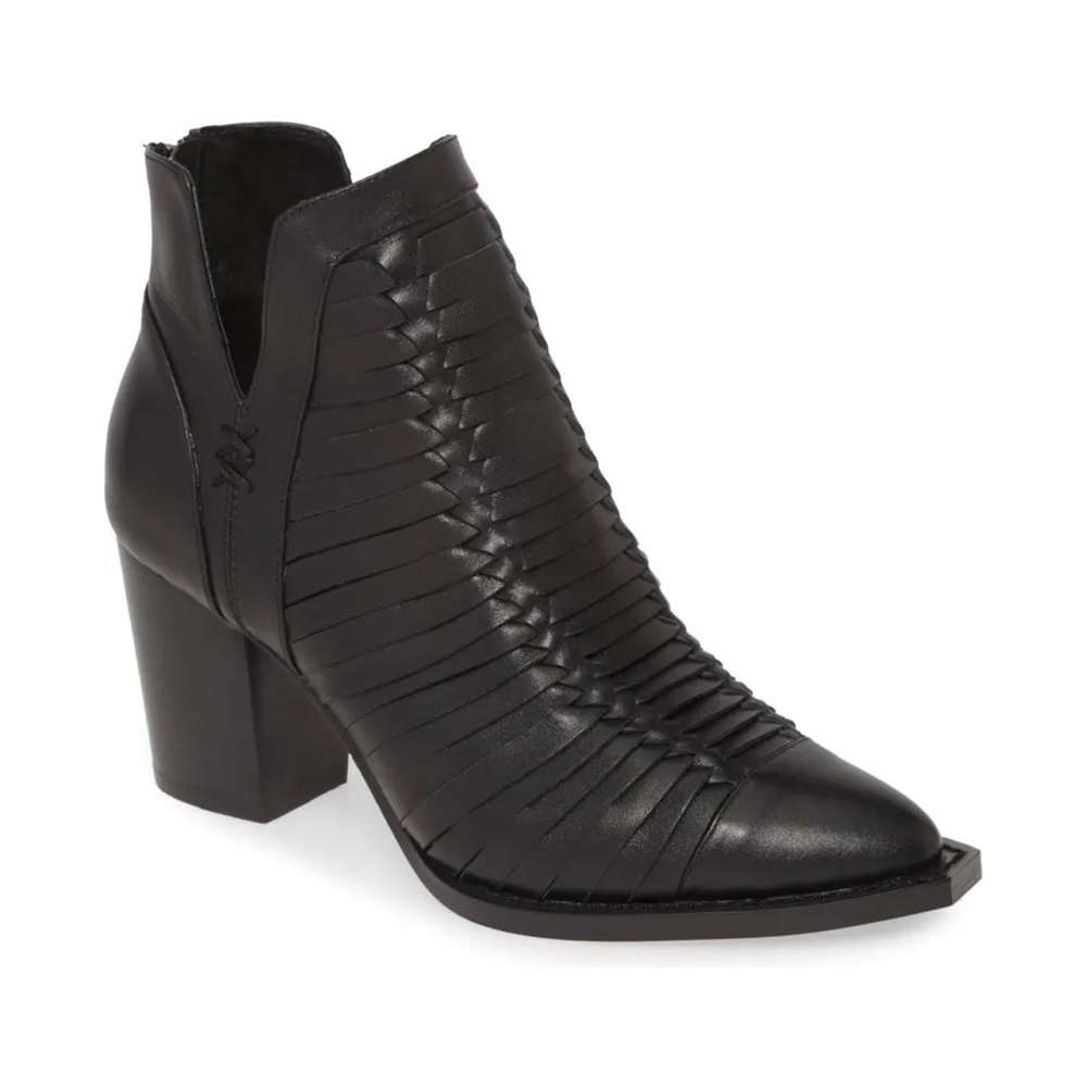 🖤 Anthropologie Mollini Genuine Leather Black Braided Woven Leather Ankle Boots